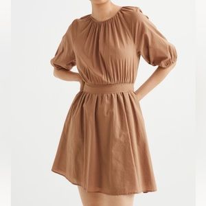 Tan puff sleeve dress with back tie